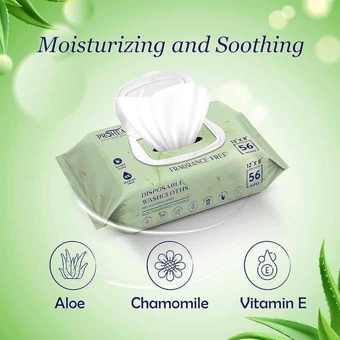 Large Wet Wipes for Adults - 2 Pack of 12"x8" Disposable Body Wipes - Fragrance Free with Aloe, Chamomile, and Vitamin E - for Bathroom and Travel