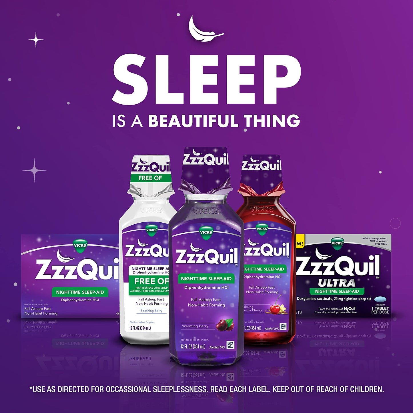 ZzzQuil, Nighttime Sleep Aid Liquid, FREE OF Alcohol & Artificial Dyes, 50 mg Diphenhydramine HCl, No1 Sleep Aid Brand, Fall Asleep Fast, Non-Habit Forming, Soothing Berry Flavor, 12 FL OZ (Pack of 4)