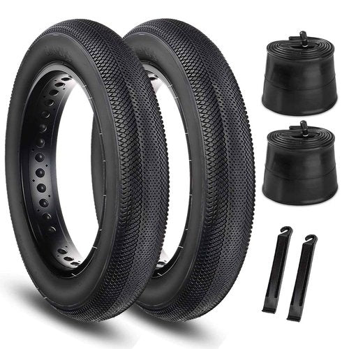 Hycline E-Bike Fat Tire Replacement Set: 26x4.0 Inch Folding Bicycle Tires Plus Bike Tubes and Tire Levers Compatible with Urban Street Mountain or 3-Wheel Bikes (2 Pairs)