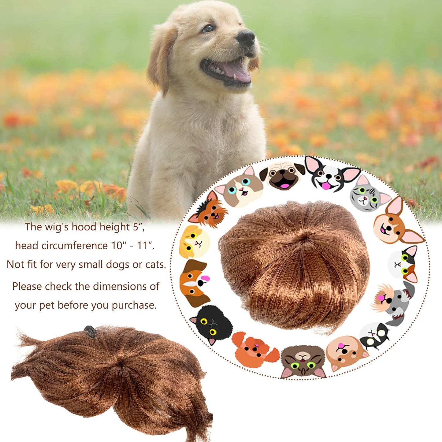 Dog Wig Pet Costumes, Cat Costume Synthetic Accessories Small Dog Headwear for Halloween Christmas Eve Festival Party Decor, Head Wear Apparel Toy (A)