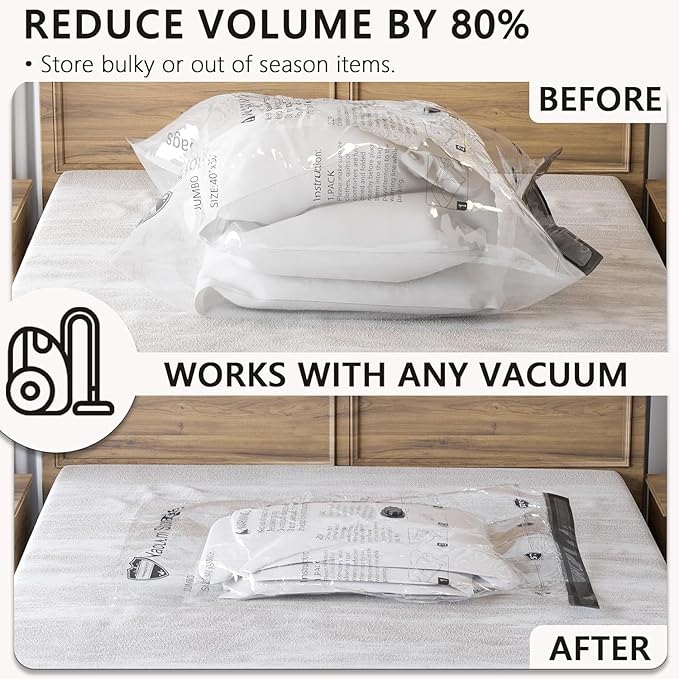 SUOCO 8 Jumbo Vacuum Storage Bags, Vacuum Seal Bags for Clothing, Travel Space Saver Bags for Luggage Clothes Pillows Comforters Blankets Bedding
