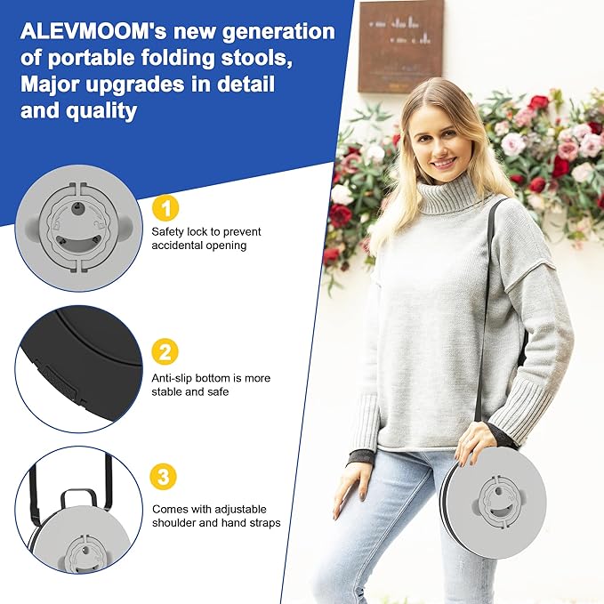 ALEVMOOM Upgraded 18.1" XL Collapsible Stool with Cushion, Portable Folding Stools for Adults Capacity 800lbs, Lightweight Telescoping Stool for Camping Travel Fishing Hiking