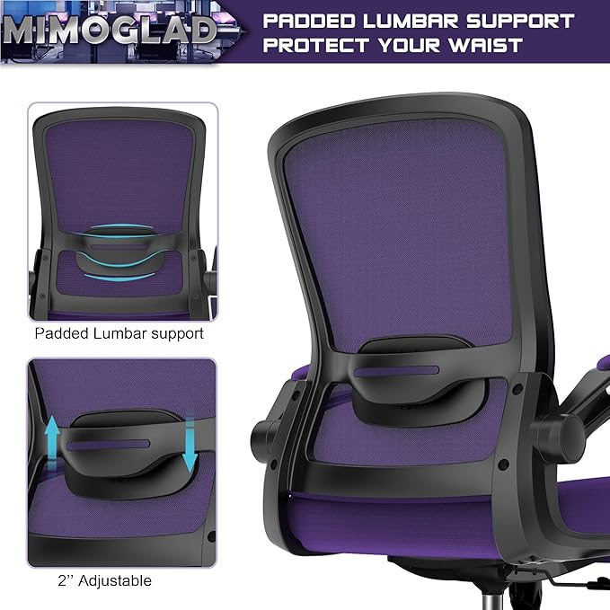 Mimoglad Office Chair, Ergonomic Desk Chair with Adjustable Lumbar Support, High Back Mesh Computer Chair with Flip-up Armrests-BIFMA Passed Task Chairs, Executive Chair for Home Office