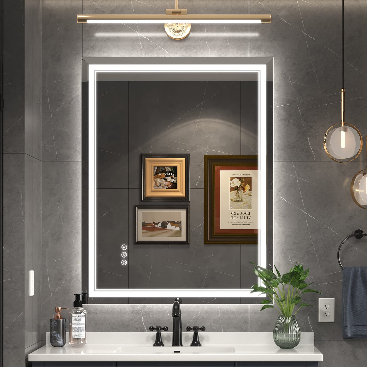 Ratsamee 28x36 Inch Led Mirror for Bathroom with Front Light and Backlit, Dimmable Anti Fog Wall Bathroom Mirror with Led Lights, Water Proof, Decor Vanity Mirror