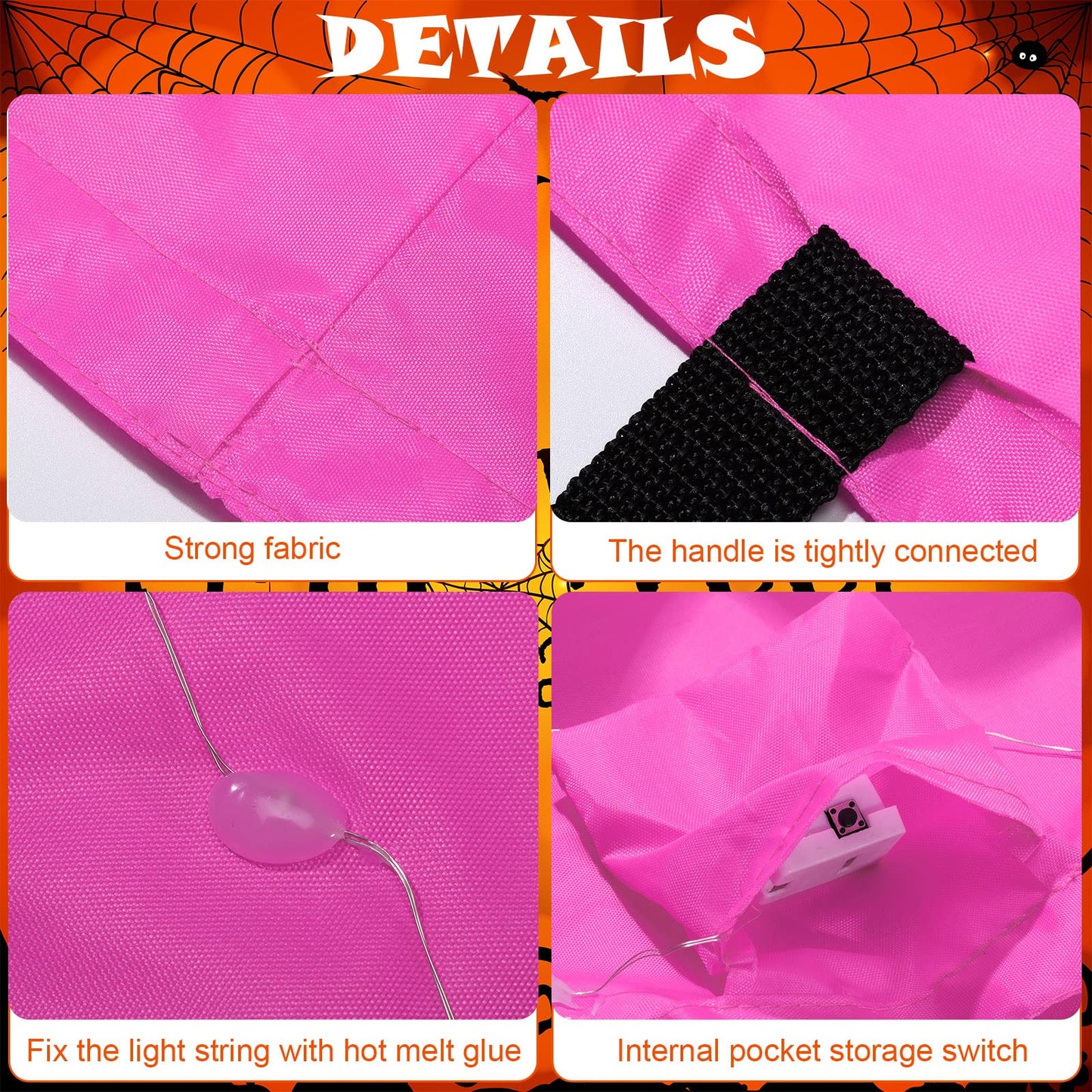 Shappy 2 Pcs LED Light Halloween Candy Bags Trick or Treat Light up Halloween Candy Bucket Multipurpose Reusable Goody Bucket for Holiday Party Supplies Favors(Pink)