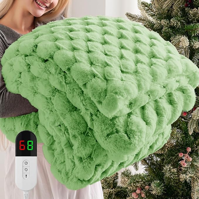 Homemate Electric Heated Throw Blanket - 50"x60" Luxury Faux Fur Heating Bed Blankets with 10 Heating Levels 8 Hours Auto Off Fast Heating Over-Heated Protection Ultra Soft Warm Flannel ETL Certified