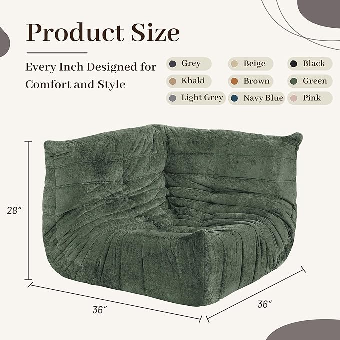 HABUTWAY Bean Bag Chair, Memory Foam Bean Bag Chairs for Adults, Fireside Corner Chair Lazy Floor Corner Sofa for Living Room, Bedroom, Dorm, Office (Green)