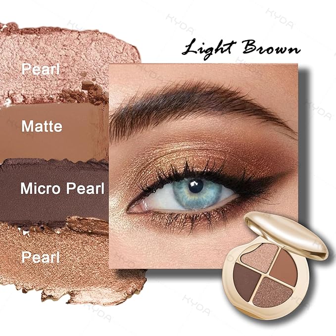 KYDA 4 Colors Eyeshadow Palette, Neutral Brown Matte Eyeshadow, Pearl Metallic Glitter Mini Makeup Palette, High Pigmented Eyes Shadow for Old Women, Light Brown