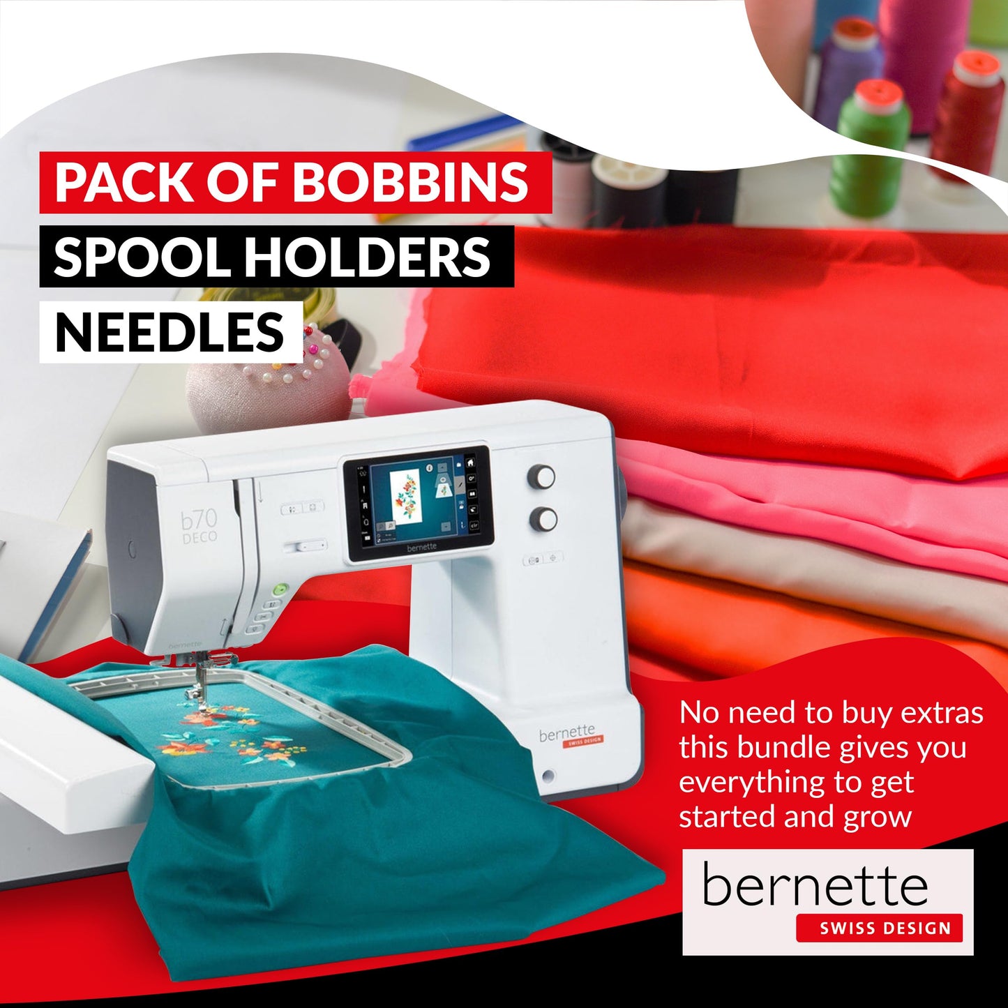 Bernette B70 Embroidery Machine Bundle - Heavy Duty Embroidery Machine with $300 Worth of Embroidery Tools and Accessories Great for Beginners and Experts