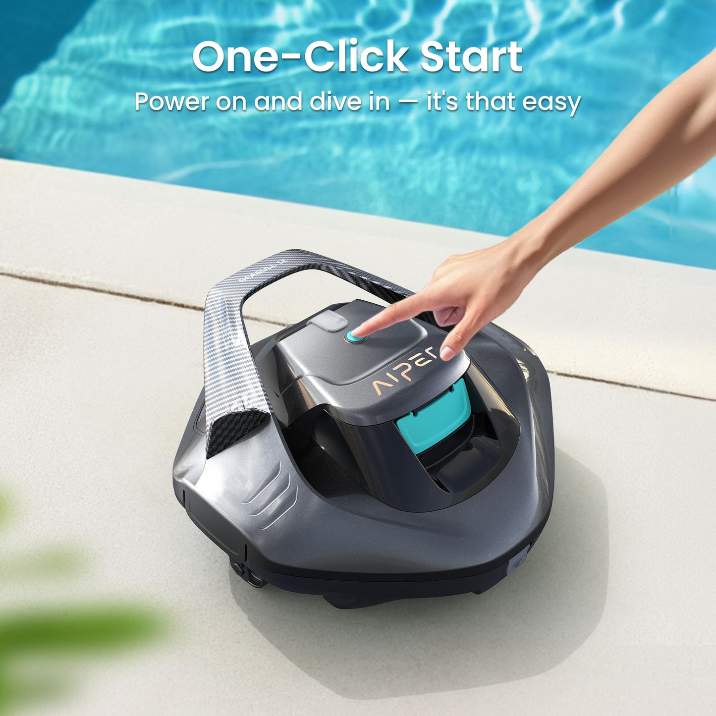 AIPER Seagull SE 2025 Cordless Robotic Pool Cleaner with LED Indicator, Self-Parking Technology, Lasts 90 Mins Runtime, Ideal for Above-Ground Pool up to 40 Feet, Grey & Teal