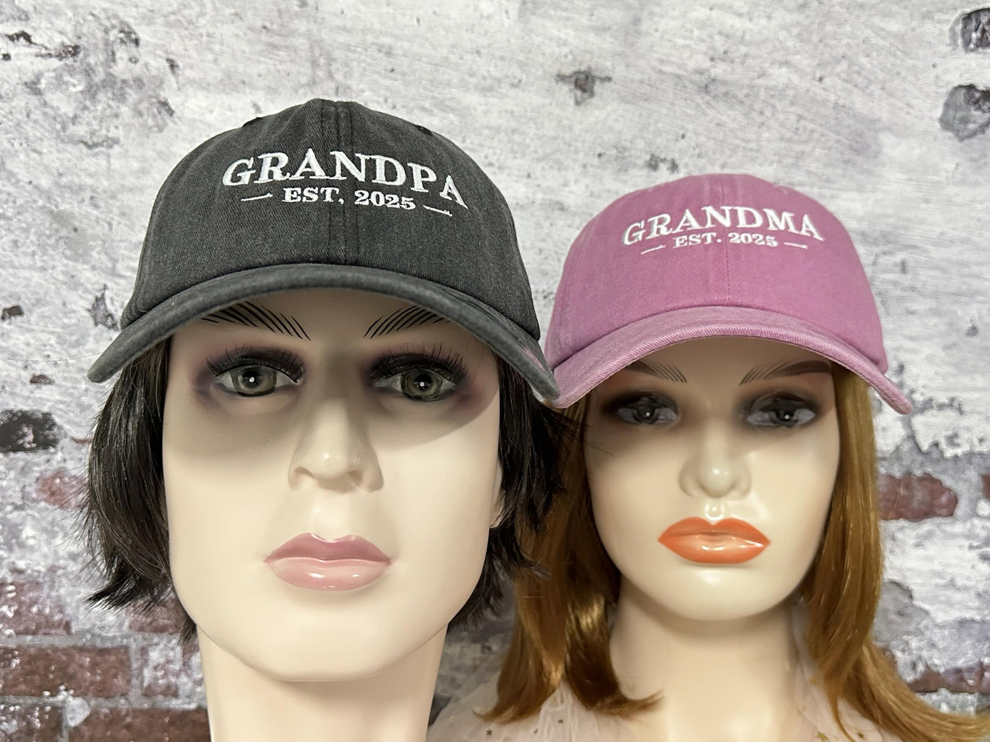 Hepandy Grandpa Grandma 2025 Hats, Birthday Gifts for for Men Women, Washed Black & Pink Embroidered Baseball Caps Dad Hat
