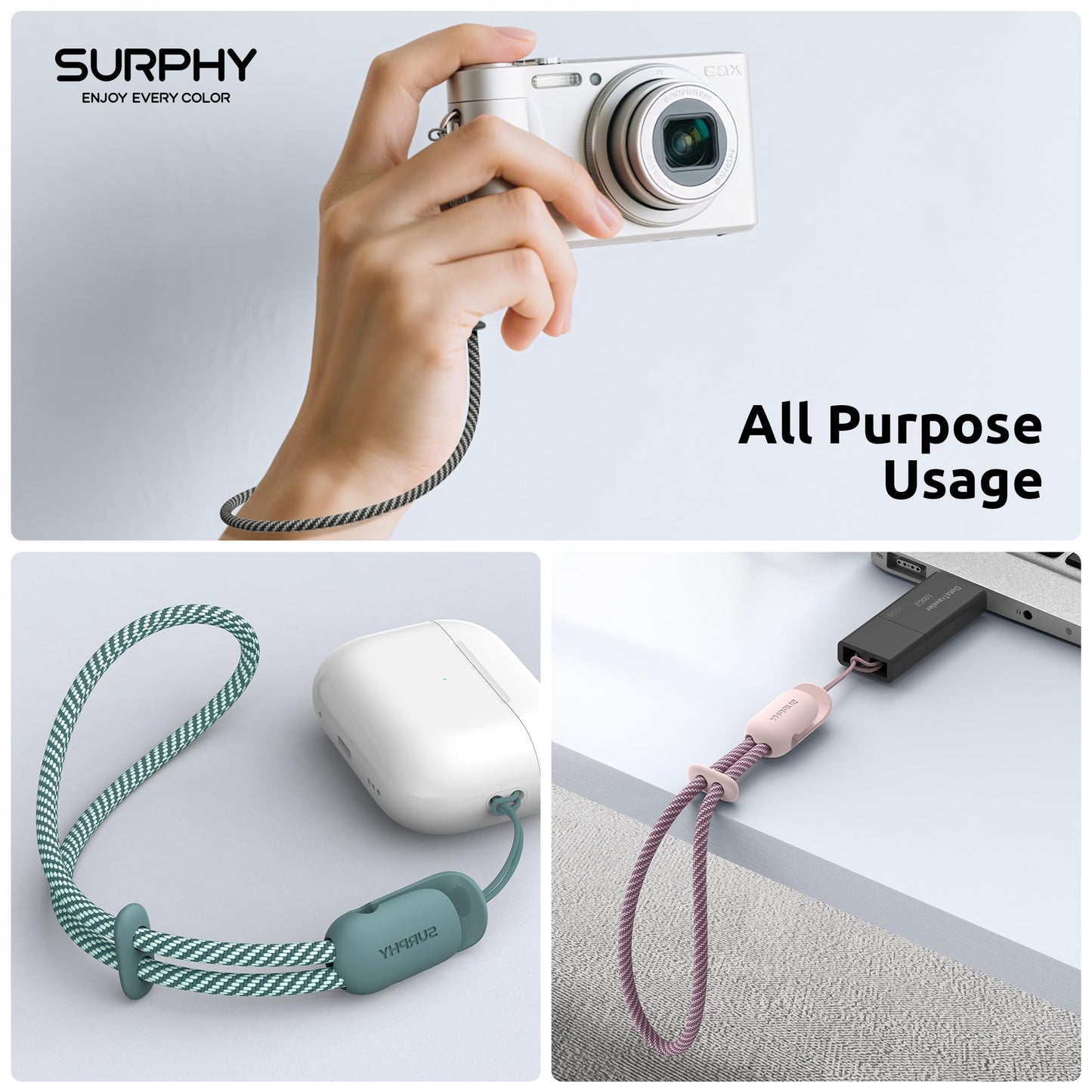 Surphy 3 Pack Phone Wrist Strap With Cellphone Tether Tab, Cellphone Lanyard, Anti Theft Phone Strap With 2-Color Braided, Wrist