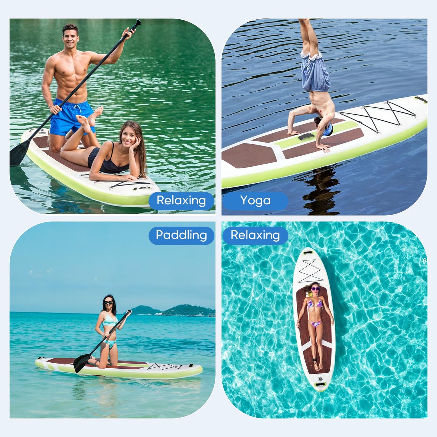 Sweetcrispy Inflatable Stand Up Paddle Board with Premium SUP Paddleboard Accessories,2-in-1 Paddle,Wide Stable Design,Non-Slip Comfort Deck for Adults & Youth of All Skill Levels,Light Green