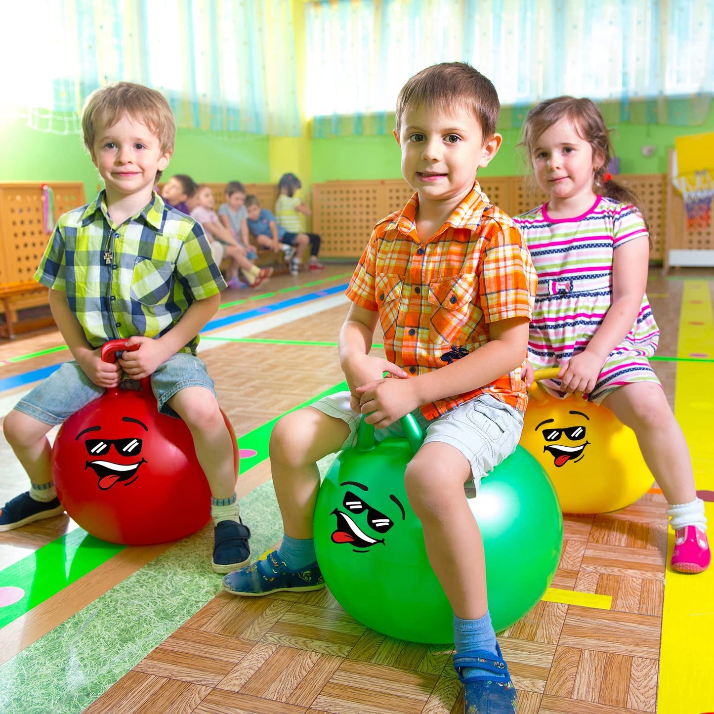 Tinlade 5 Pcs Hopper Ball for Kid Bounce Balls with Handles 18 Inch Large Jumping Hopping Inflatable Hippity Hop Ball with Air Pump Ride on Toys for Carnival Outdoor Sports Games Balance Exercise