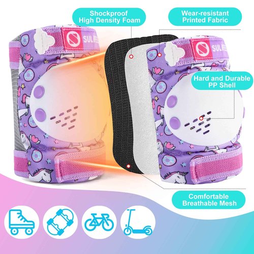SULIFEEL Rainbow Unicorn Roller Skates for Kids with Adjustable Protective Gear Set Purple Small