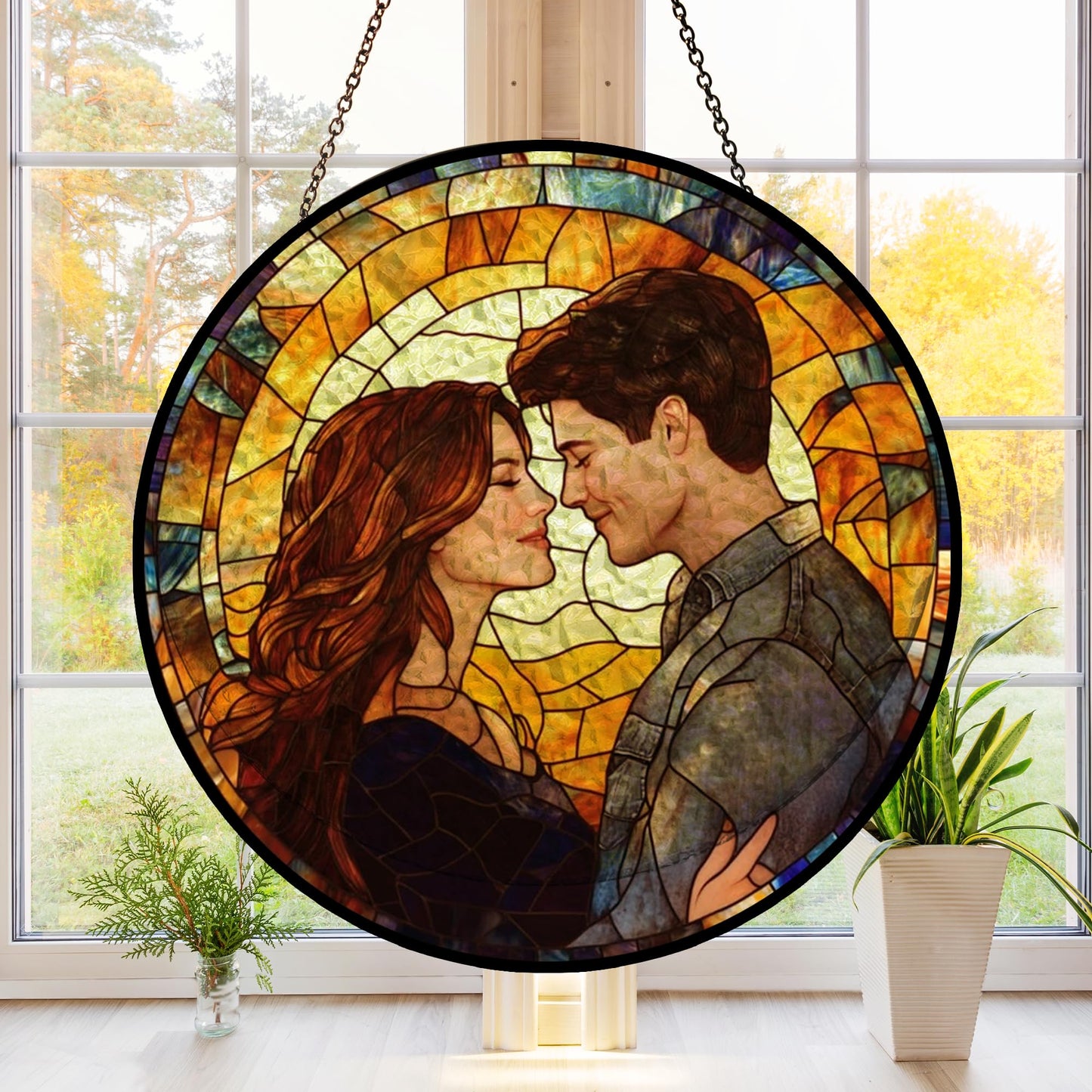 Personalized Photo - Couple Custom Hanging Glass Suncatcher - Birthday Gifts for Her & Him - Anniversary Wedding Gifts for 2025 - Portrait Gift for Family, Wedding’s Day Home Decor