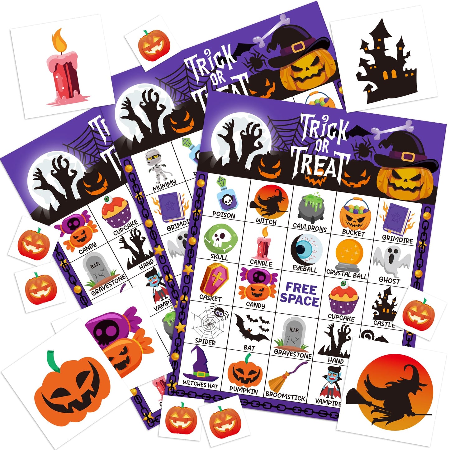 Yoqipati 45PCS Halloween Bingo Game Cards for 24 Players Halloween Bingo Games for Family and Large Group Parties Halloween Party Favors