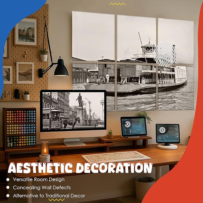 EVENRISING Acoustic Wall Panel 6 Pack, 23.6"x23.6"Decorative Art Soundproof Panel, Sound Absorb Self-Adhesive Panel, Acoustic Treatment for Studio, Home Theater, Office (Carrier at New Orleans 1910)