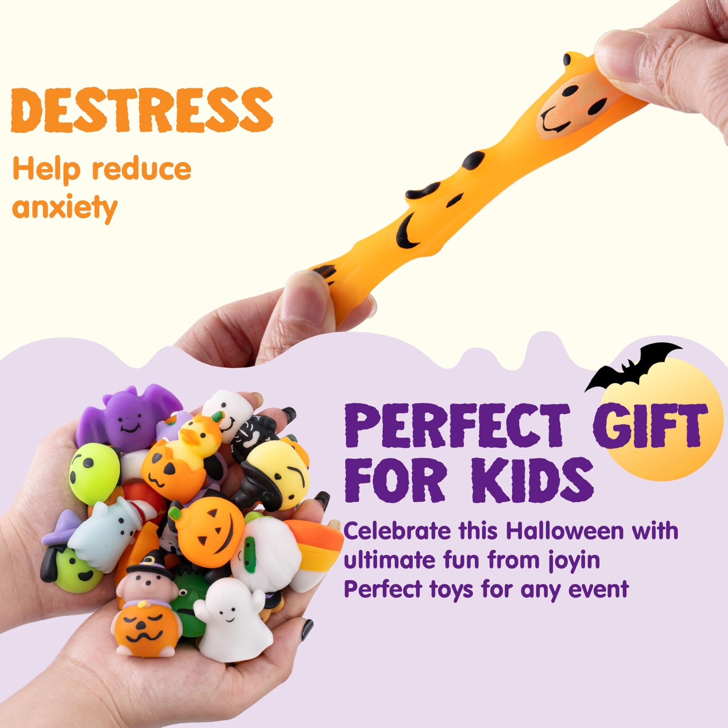 JOYIN 28 Pcs Halloween Mochi Squishy Toys, Halloween Toys for Halloween Party Favors, Halloween Sensory Stress Relief Toys Bulk, Trick or Treats Classroom Prizes Gifts Goodie Bag Fillers