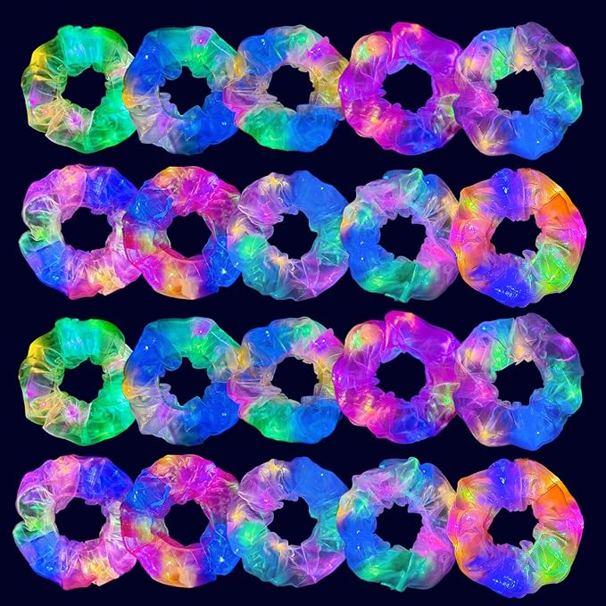 20 PCS Light up Scrunchies, 3 Glow Mode, Hair Accessories for Women, Glow in the Dark Party Supply for Festival Rave Slumb...