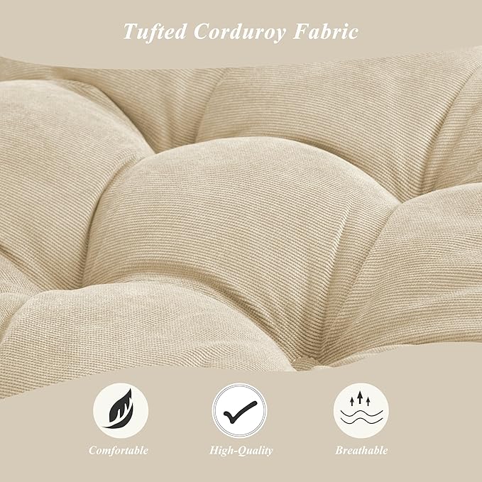 FlyGulls Meditation Floor Pillow 22×22 Inch 2 Pack Large Floor Cushions for Adults Square Tufted Corduroy Floor Pillows for Yoga Living Tatami Room Beige