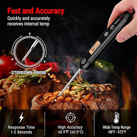 ThermoPro Digital Instant Read Meat Thermometer for Grilling Waterproof Kitchen Food Thermometer with Calibration & Backlight Smoker Oil Fry Candy Thermometer for Commercial Bakeware