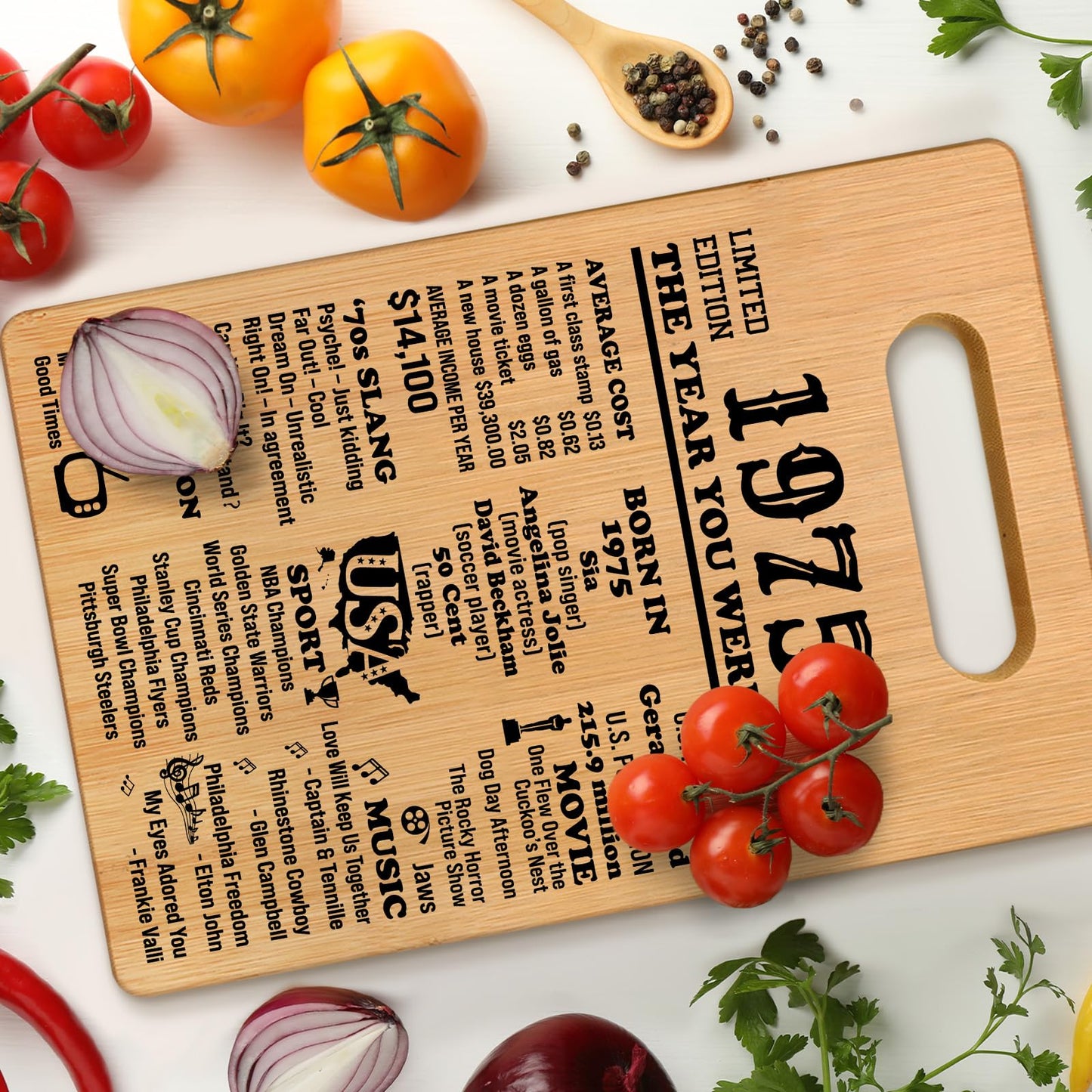 50th Birthday Gifts for Women Men, 1975 Cutting Board 50th Birthday Gifts for Her Him, Happy Birthday 50 Years Old Gifts 50th Birthday Gift, Unique Back in 1975 Gifts for Man Male Female Turning 50