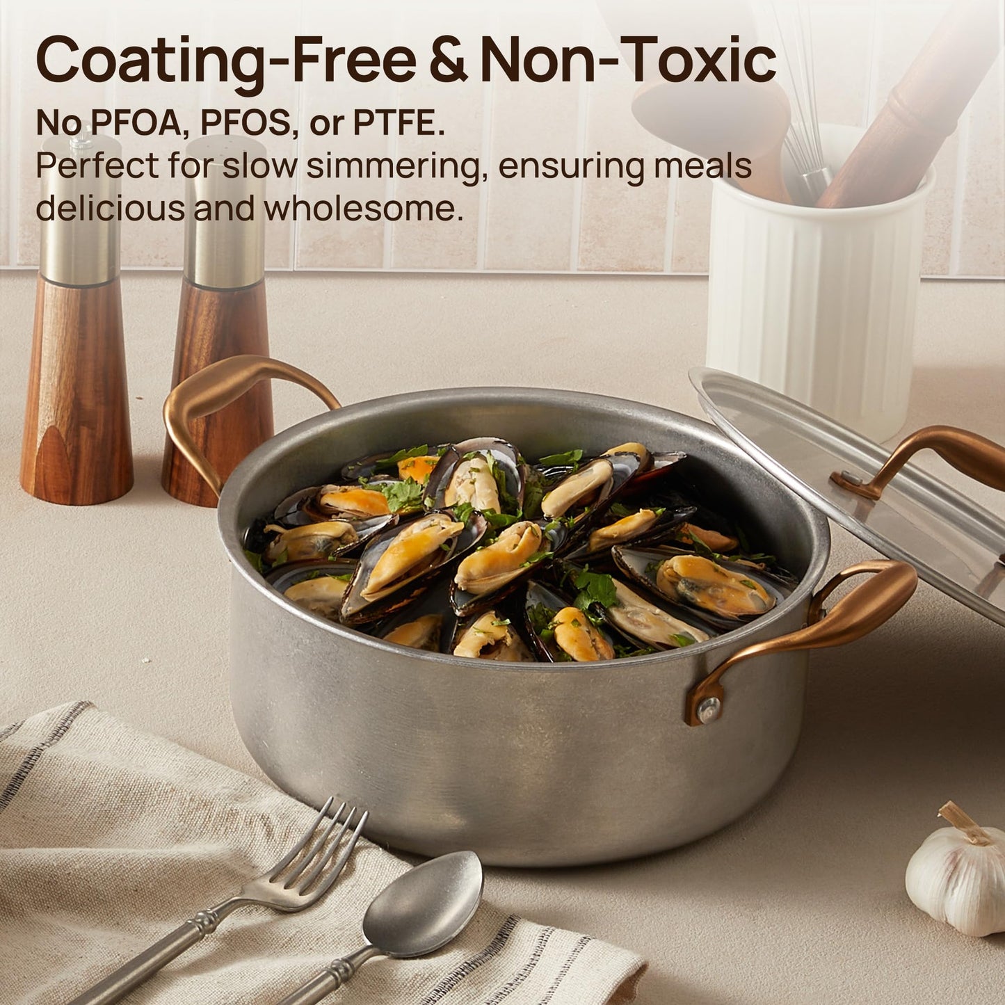 KOKHUB Pots and Pans Set 8 Pcs, Vintage Stainless Steel Cookware Set Non-Toxic, PFOA/PFOS/PTFE Free, Kitchen Cooking Set with Frying Pans, Saucepans, Oven & Dishwasher Safe, Induction Compatible