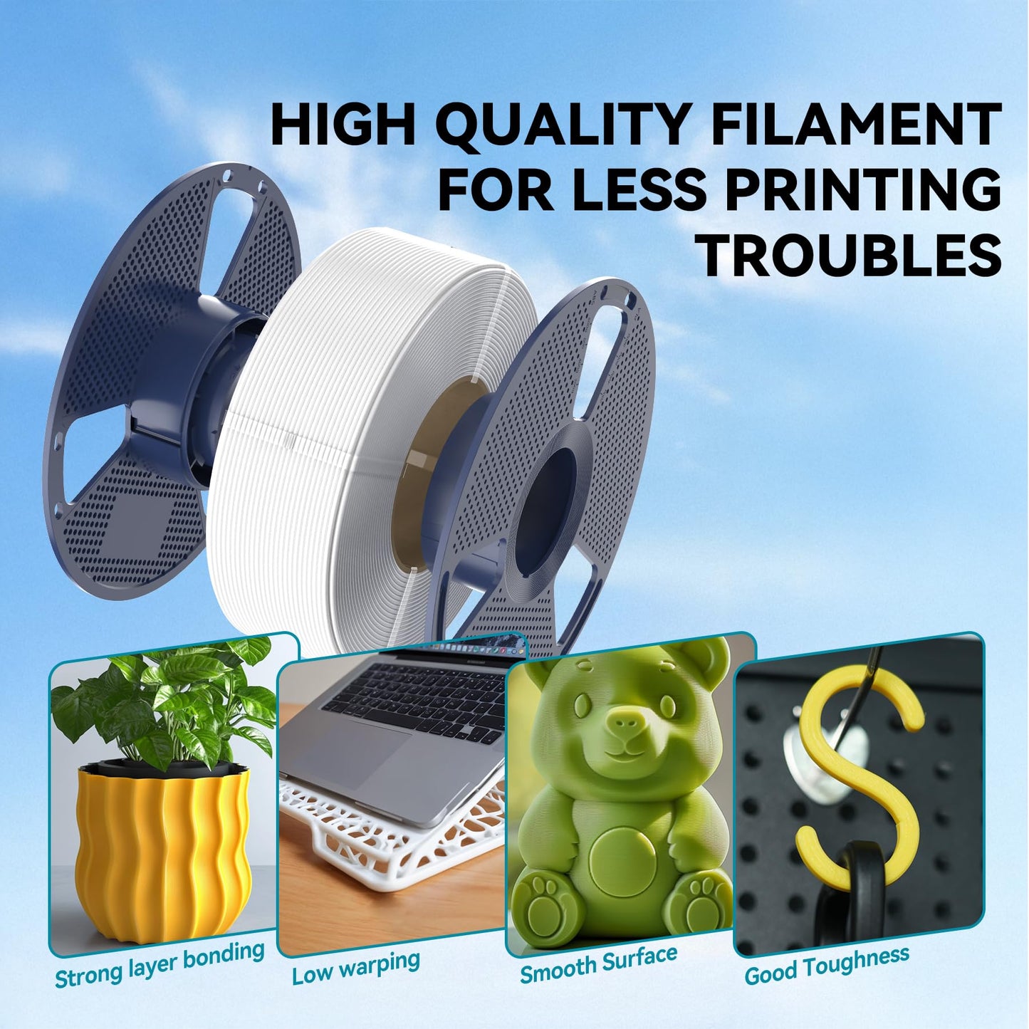 SUNLU 10kg PLA 3D Printer Filament Bundle,Neatly Wound PLA Filament 1.75mm ±0.02mm, 1kg per Spool,10 Pack,Black+White+Grey+Red+Klein Blue+Green+Vivid Yellow+Sunny Orange+Lavender Purple+Transparent