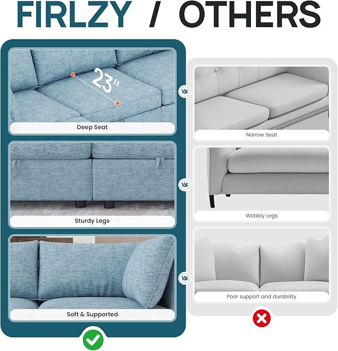 FIRLZY Oversized Modular Sofa with Removable Covers and Storage, Convertible U, L-Shaped and Sleeper Sectional, Modern Sectional Couch with Ottoman Chaise for Living Room, Blue Textured, 6 Seat Sofa