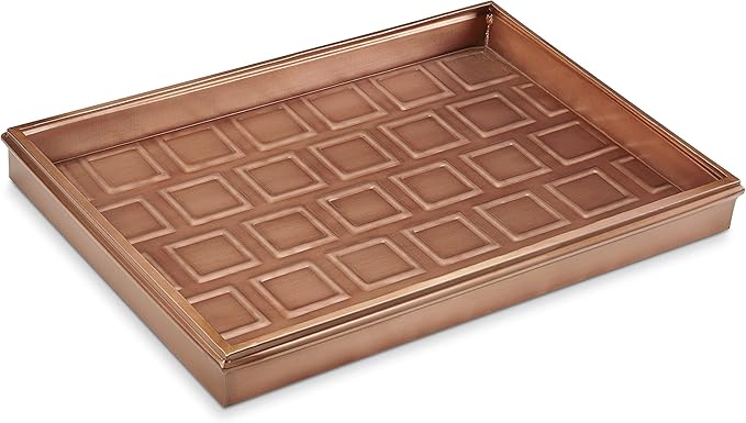 Good Directions Small Boot Tray, Squares Multi-Purpose All Weather Decorative Boot Tray, Shoes, Plants, Garage, Patio Door, Pet Bowls, 20 inch Entry Indoor Shoe Tray for Apartment, Copper Finish