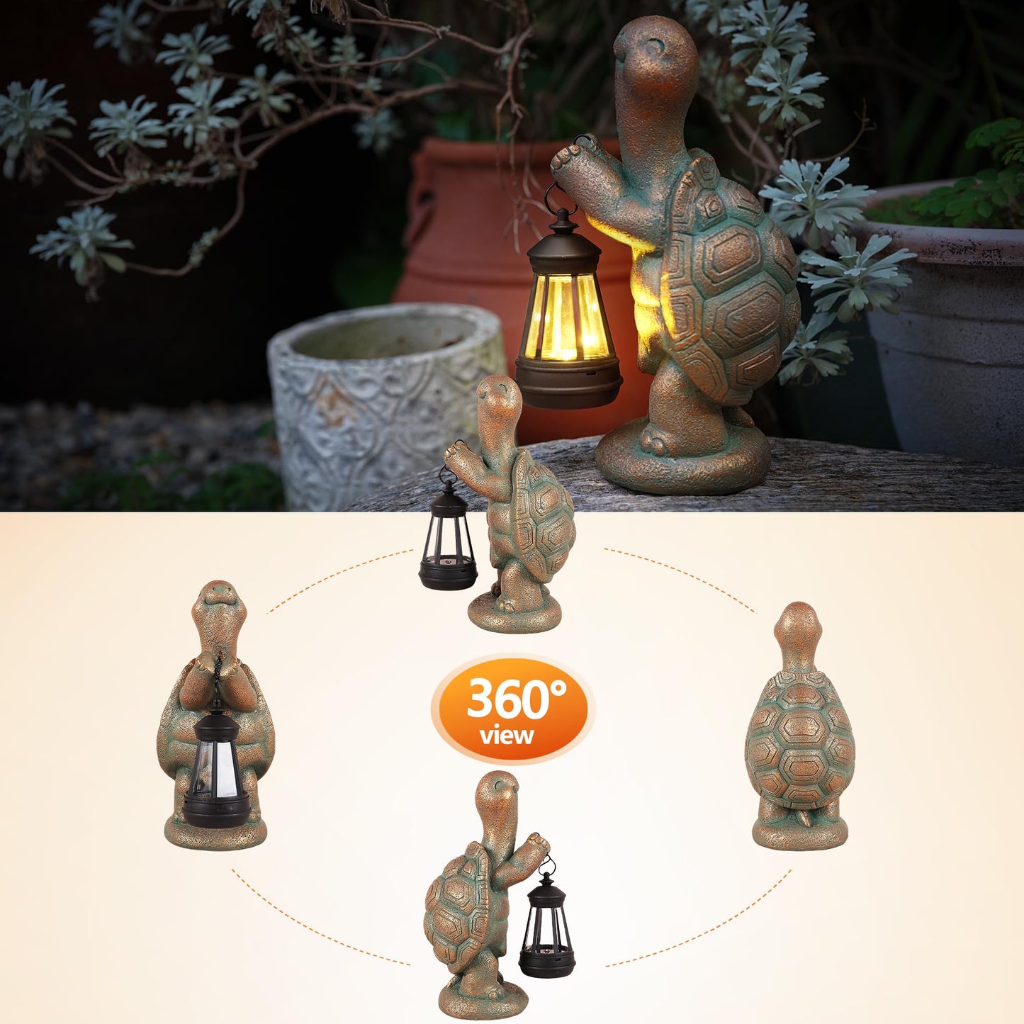 Roundot Turtle Solar Powered Outdoor Garden Statue, Resin Statue with Solar Light Lantern, Decorative Lawn, Yard Outdoor Turtle Decoration. Unique Home Decoration, Gifts for Women