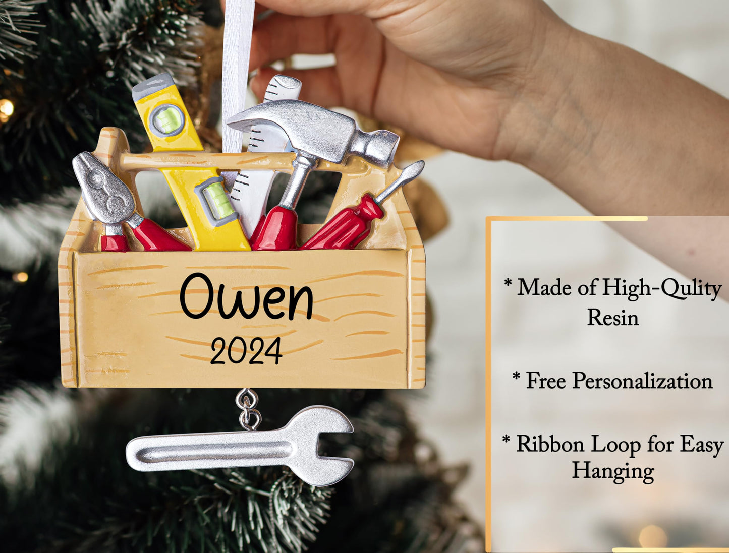 UniqXmas Personalized Tool Box Christmas Ornament 2025 - Free Customization | Tool Chest Toolbox with Dangle Wrench for Xmas Tree | Gift for Craftsman Artisan Builder Handy Man - Custom Name & Year