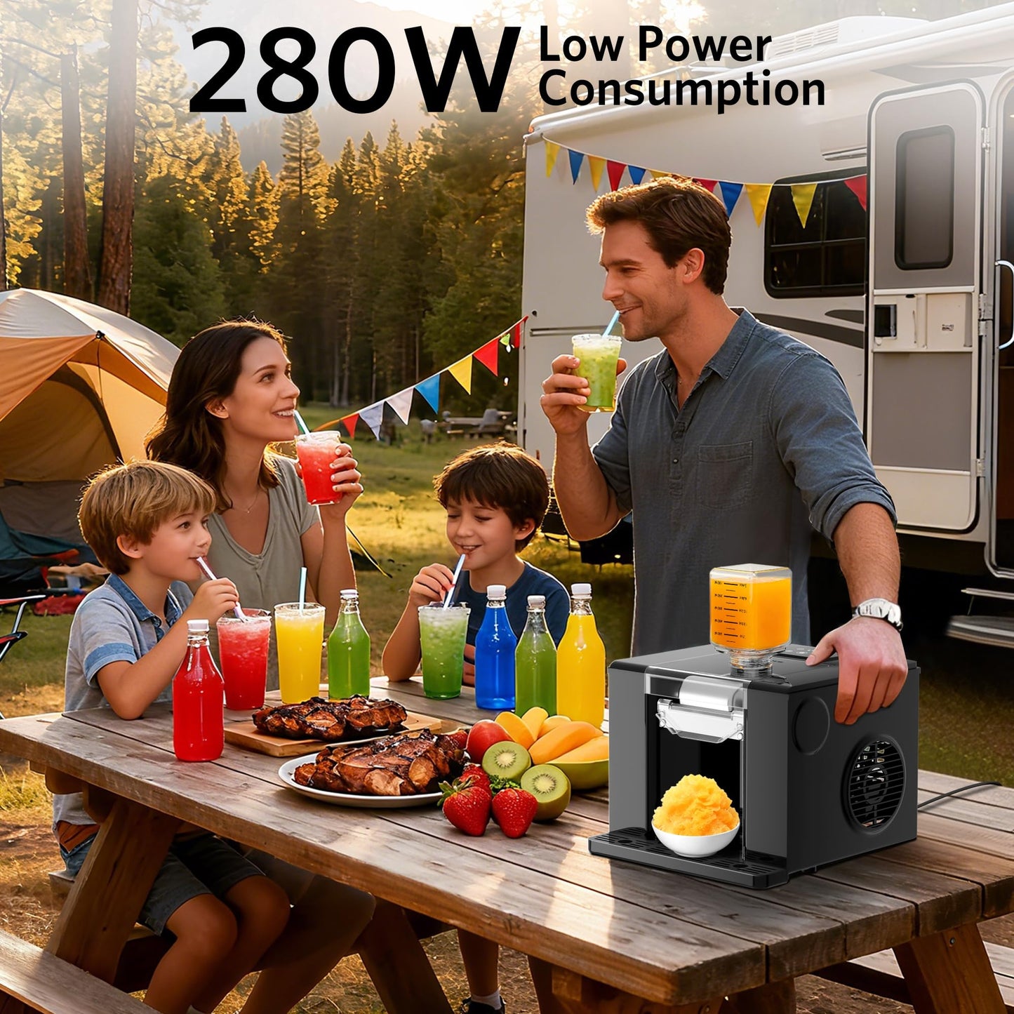 Bellatte Shaved Ice Machine with Compressor | 60s Fast Fluffy Slushie & Snow Cone Maker | No Pre-Freezing | Sugar-Free Friendly | Self-Cleaning | 16oz Frozen Drink Maker for Home, Party & RV
