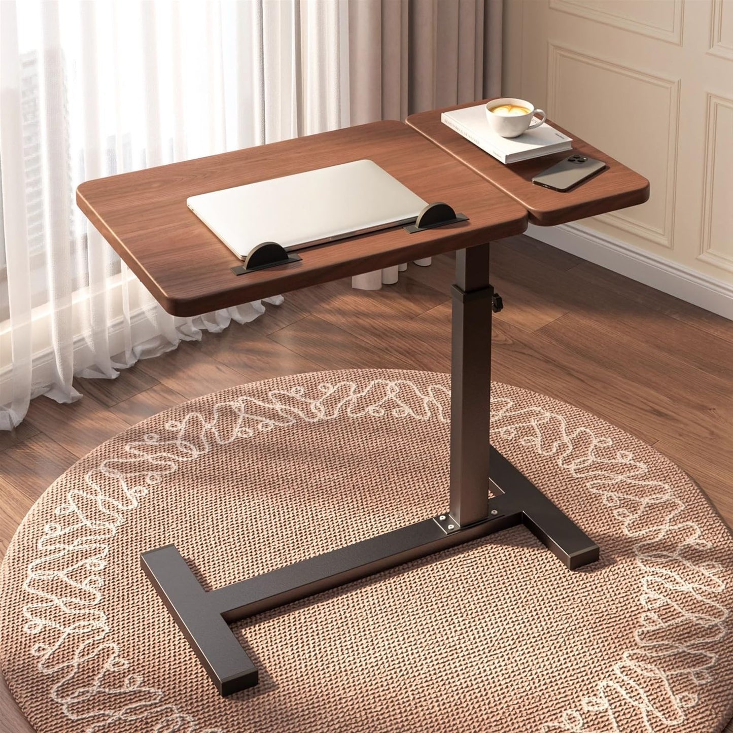 Overbed Bedside Table with Wheels, Right Side Hospital Over Bed Table with Tilt Top, Mobile Standing Desk Adjustable Height, Rolling Laptop Desk for Home Office