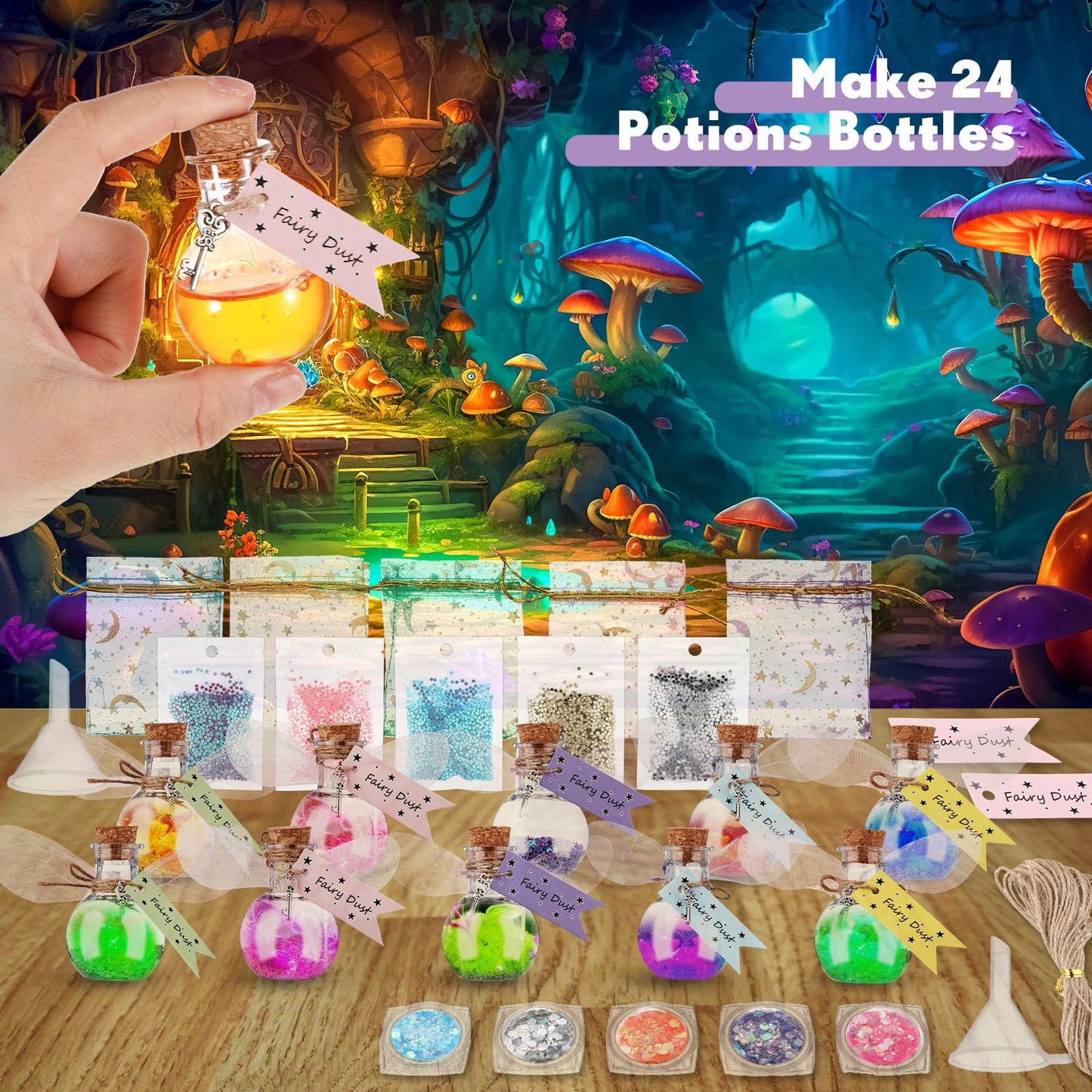 Jinei 262 Pieces Mystery Potion Craft Kit with 36 Magic Witch Potion Bottles Fairy Wing DIY Magic Fairy Bottle Set for Christmas Decorations Birthday Creative Gift Filling Supplies