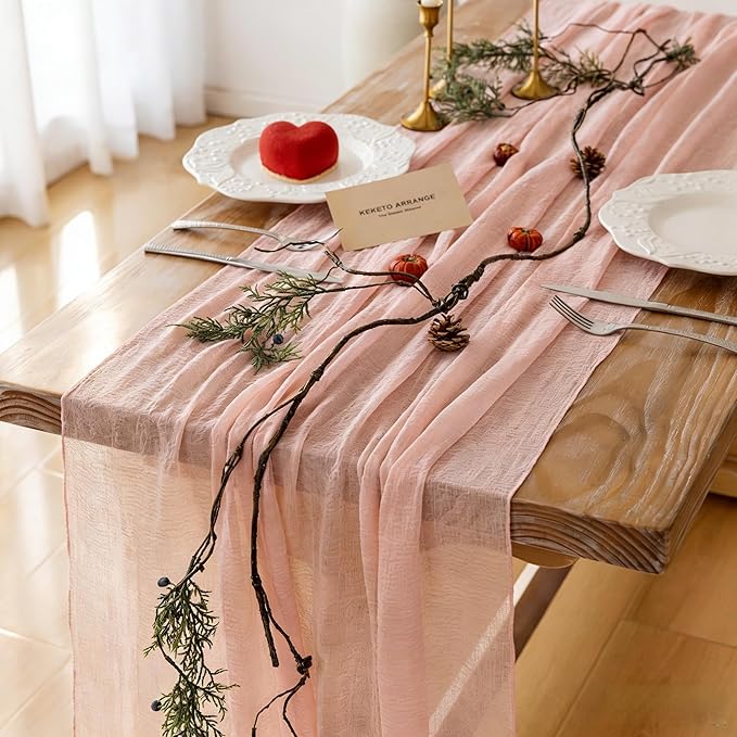 Keketoarrange Pink Valentines Day Decorations Table Runner Cheese Cloth Rustic Gauze Cheesecloth Table Runner 120 Inch 10 ...