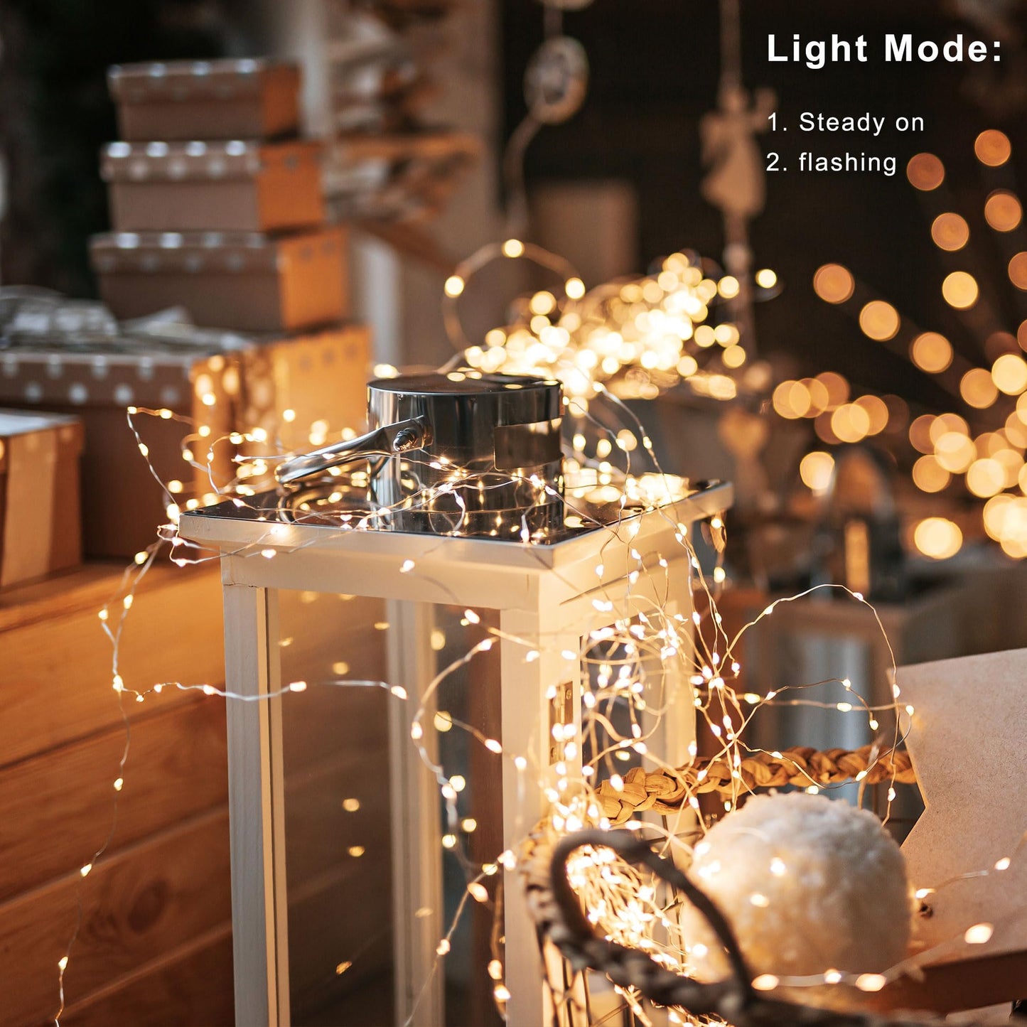 4 Pack Christmas Fairy Lights Battery Operated 16.4Ft 50 LEDs Silver Copper Wire Twinkle Lights with 2 Lighting Modes for Indoor Outdoor Wedding Holiday Yard Decorations (Warm White)