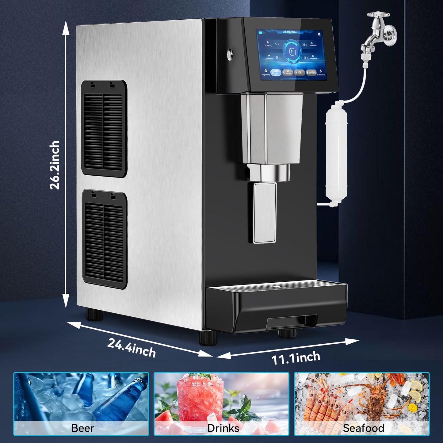 Nugget Ice Maker Machine Countertop, Ice/Water/Ice & Water Optional, 95LBS/24H Soft Pellet Crushed Chewable Ice Machine with Self-Cleaning for Home Office Kitchen Party RV