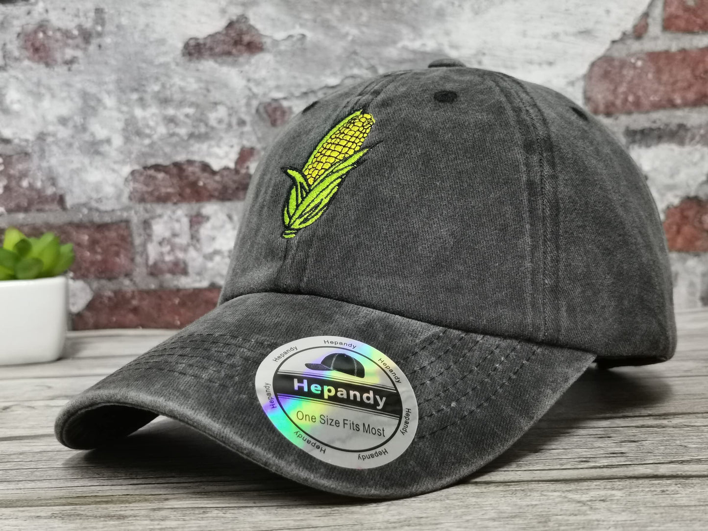 Hepandy Corn Hat Gifts, Embroidered Baseball Cap for Women Men, Embroidery Washed Black Outdoor Adjustable Hat, Cotton Snapback Dad Hat