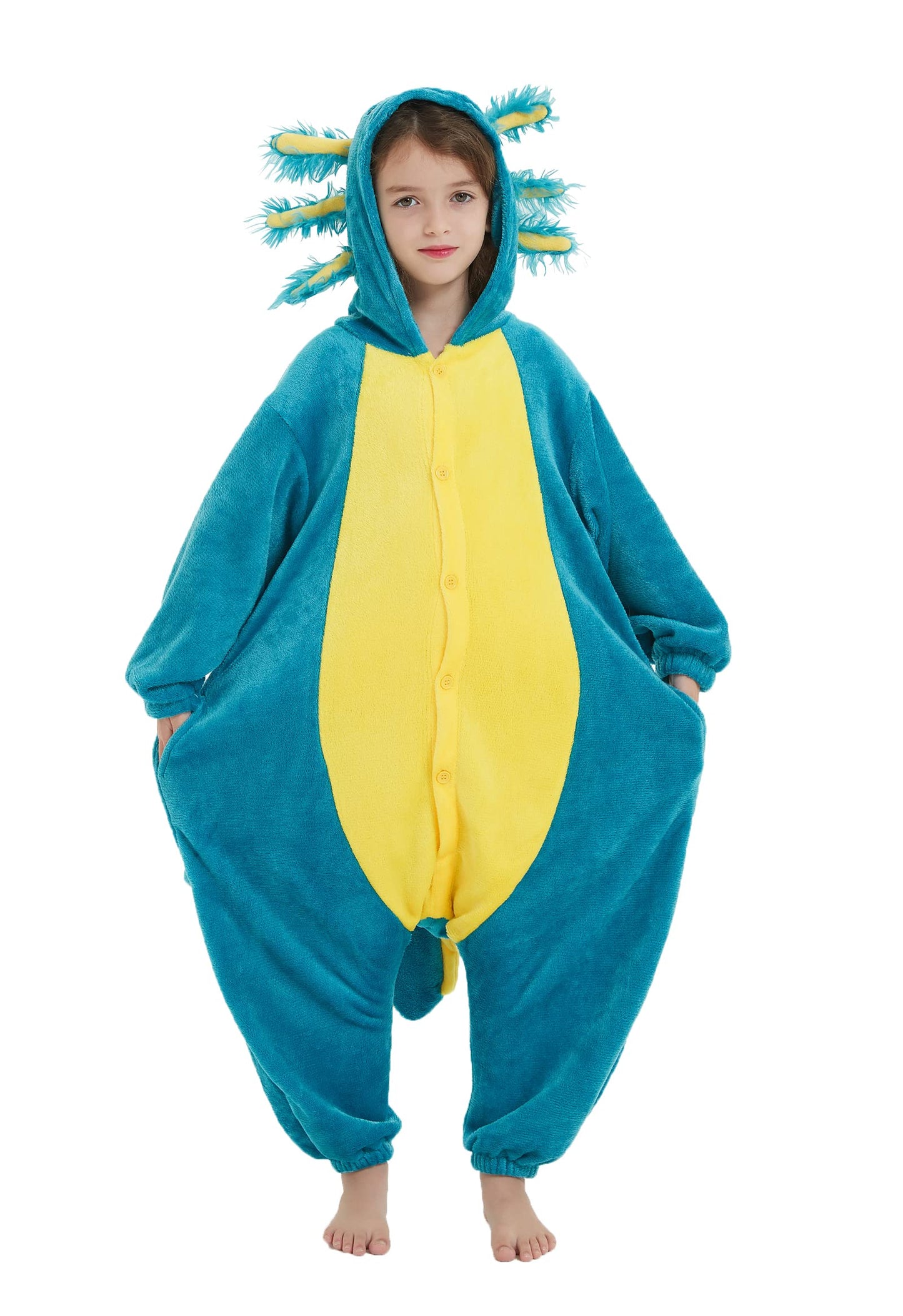 CuteOn Axolotl Onesie Pajamas for Kids Halloween Christmas Costume Gift, Height for 140cm