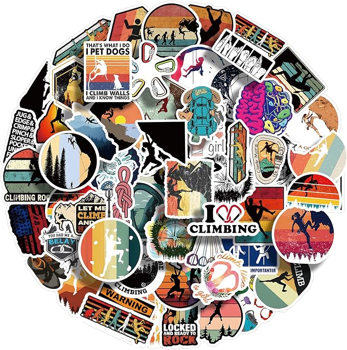 60 PCS Climbing Stickers,Outdoor Extreme Sports Rock Climbing Stickers for Water Bottles, Laptops, Suitcases,Skateboards,C...