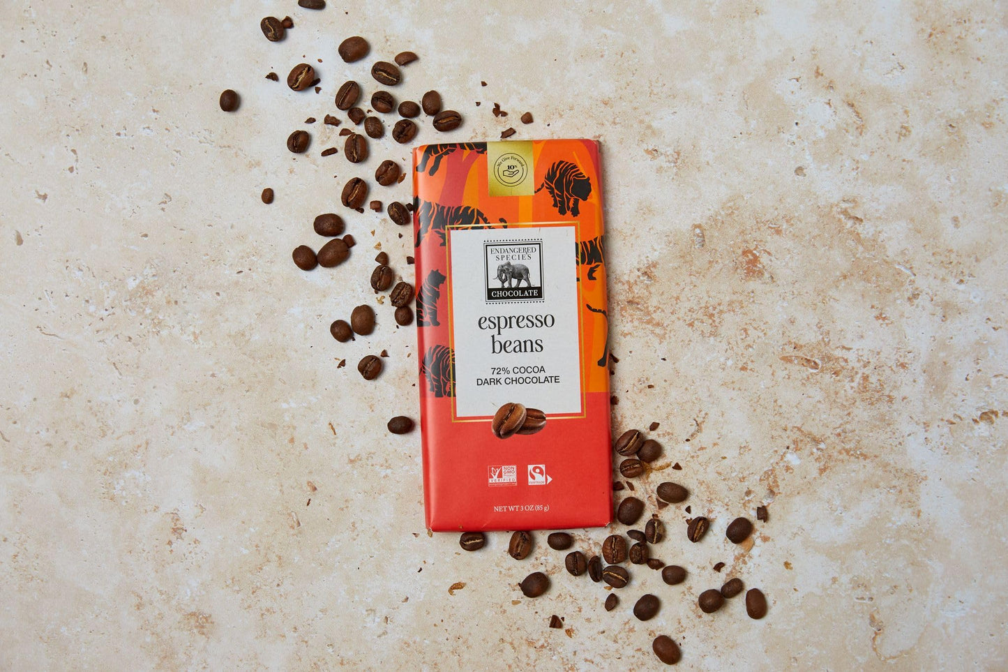 Endangered Species Dark Chocolate Bar with Espresso Beans (72% cocoa)