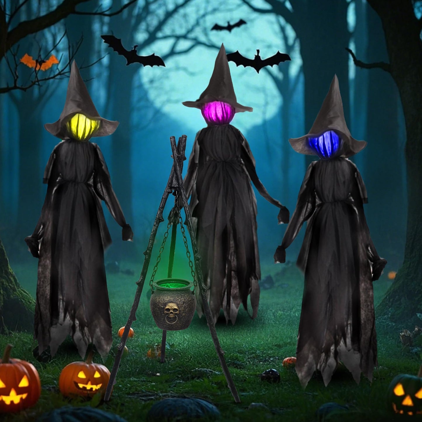 DR.DUDU Halloween Decorations Outdoor - 4.6FT Large Witches Cauldron with Tripod & Green LED Lights, Hocus Pocus Scary Outside Decor for Yard, Porch, Party, Haunted House Props & Candy Bowl
