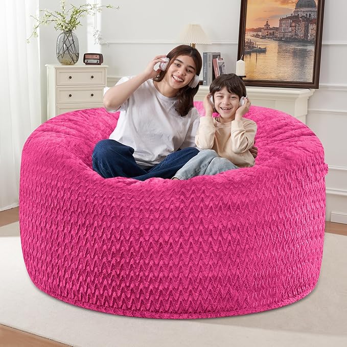 4FT Bean Bag Chair,Giant Bean Bag Chairs for Adults,Big Bean Bags with Memory Foam Filled, Large Beanbag Chairs with Chevron Plush Cover-Pink