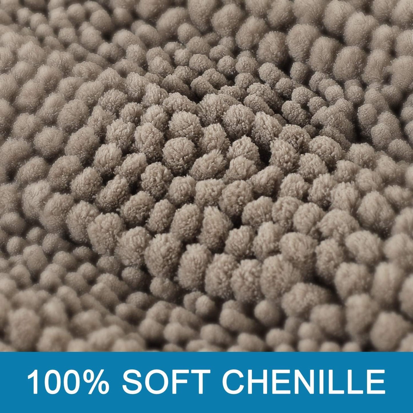 H.VERSAILTEX Bath Mats for Bathroom Non Slip Extra Thick Chenille Striped Bath Rug 24" x 36" Absorbent Non Skid Fluffy Soft Shaggy Rugs Washable Dry Fast Plush Mats for Indoor, Bath Room, Tub - Taupe