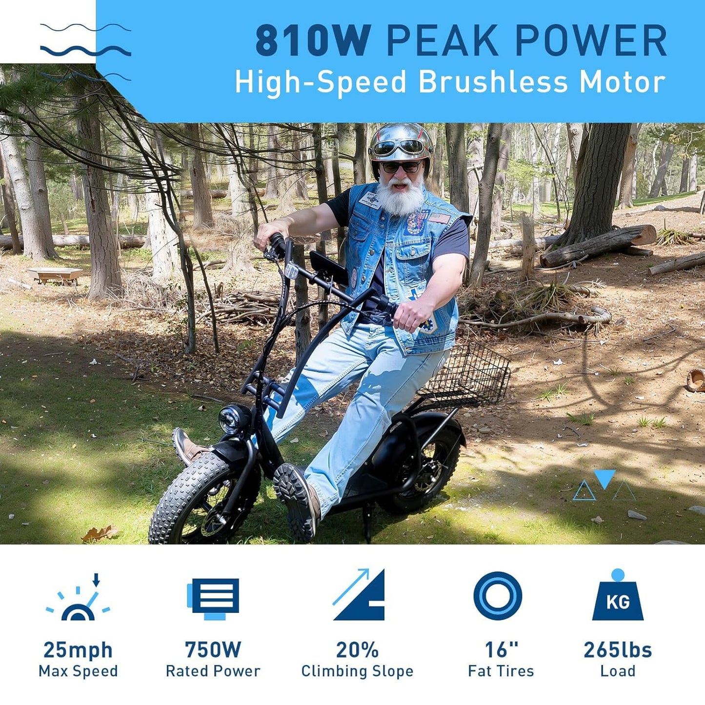 Hiboy Electric Scooter for Adults w/Seat & Rear Basket, 810W Motor, 25MPH, 34mi Range, 16" All-Terrain Tires (Snow/Mud), Dual Disc Brakes, UL2272-3-in-1 Commuter/Shopping/Off-Road E-Scooter
