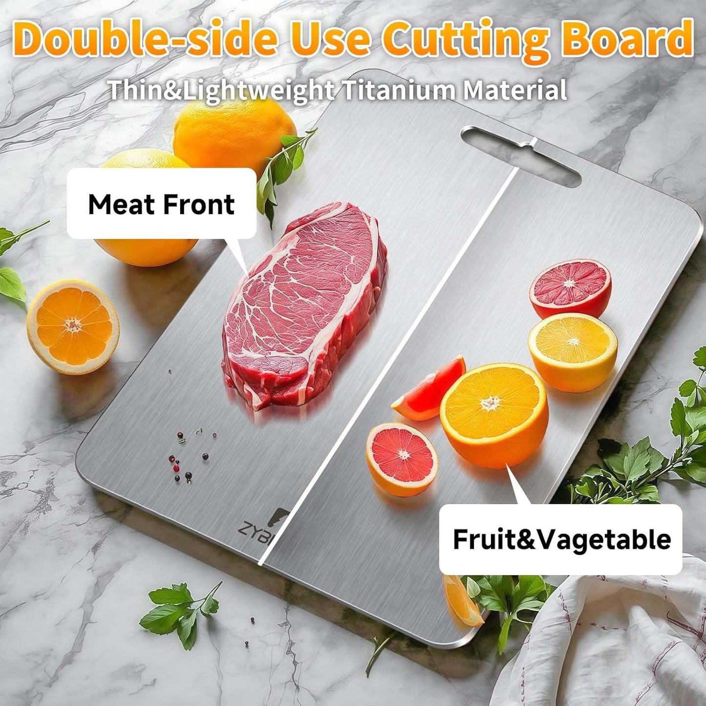 Pure Titanium Cutting Board, Stainless Cutting Boards for Kitchen, Double-Sided Food Grade Chopping for Meat, Vegetable & Fruit (9 * 13)
