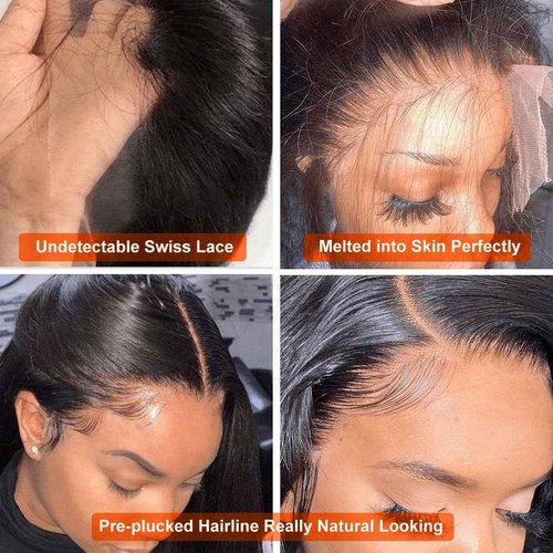 Hoisali Body Wave Lace Front Wigs Human Hair Pre Plucked 220% Density 13x6 HD Lace Front Wigs Glueless Frontal Wigs Human Hair Pre Plucked Bleached Knots with Baby Hair Natural Color 22 Inch