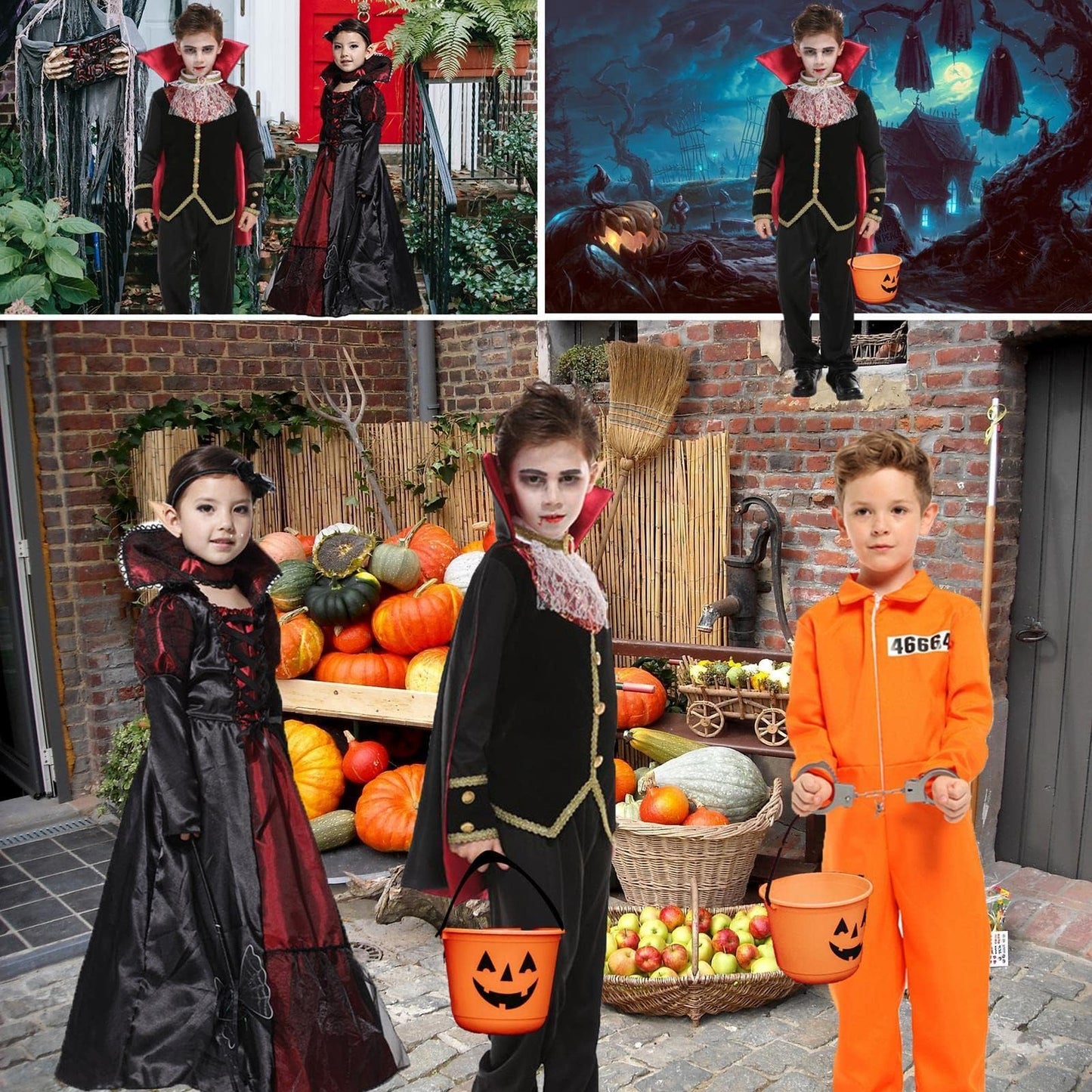 ZNTU Boys Vampire Costume Scary Halloween Costume - Gothic Cape Royal Outfit for Halloween (Vampire Boys, 4-6 Years)